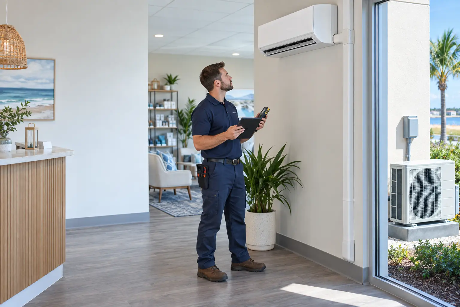 Commercial mini-split system being commissioned